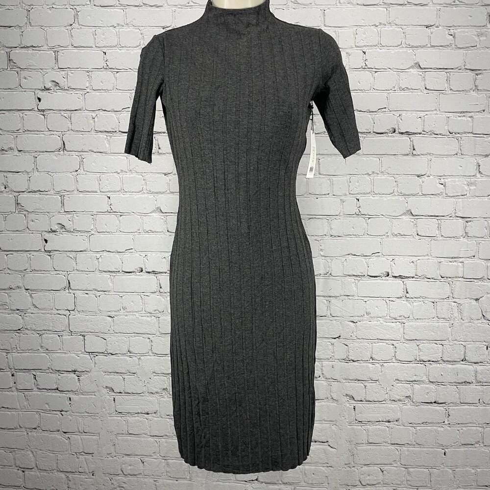 NWT Bailey 44 Grey Anthracita Ribbed Lined Fitted Pencil Dress USA MSRP $174 XS